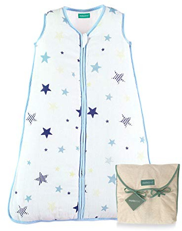molis&co - Baby Sommerschlafsack Musselin - Sommer Baby Schlafsack 0.5 TOG - Neugeborene Babyschlafsack ohne Ärmel - Premium Musselin - Stars (95 cm)