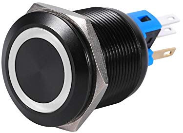 Keenso Interrupteur à bouton-poussoir à verrouillage, coque noire en métal, convient pour 22 mm, interrupteur à bouton poussoir marche/arrêt LED à verrouillage automatique, 3 A (blanc)