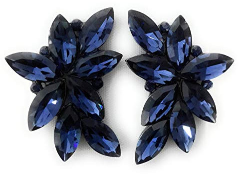 Pendientes largos grandes mujer bisutería alta gama cristales de colores espectaculares fiesta boda, azul marino