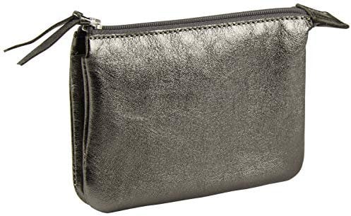 Clairefontaine 400013C - Porte-Monnaie, Trousse 2 Compartiments 13x9cm en Véritable Cuir d'Agneau, Cuirisé Graphite