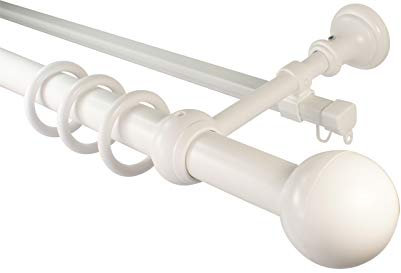 iso-design Gardinenstangen weiß 2-läufig mit U-Storelauf aus Metall und Kunststoff mit 28 mm Durchmesser Endstück Kugel, 180 cm