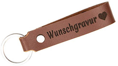 TIDERO Schlüsselanhänger Leder mit Wunschgravur, individuelle Gravur - personalisiert Schlüsselbund Namen Auto - Geschenk für Männer Frauen Jahrestag - 100% Handmade in Germany - braun