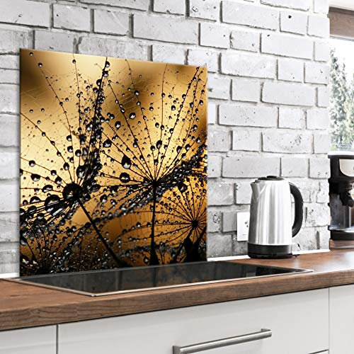 murando Glass Splashback for Kitchen Backsplash Cooker Protector Tempered Glass Decorative Wall Art Panel Heat Resistant Graphic 80x80 cm / 32x32 Flowers Dandelion Nature b-B-0460-aq-a