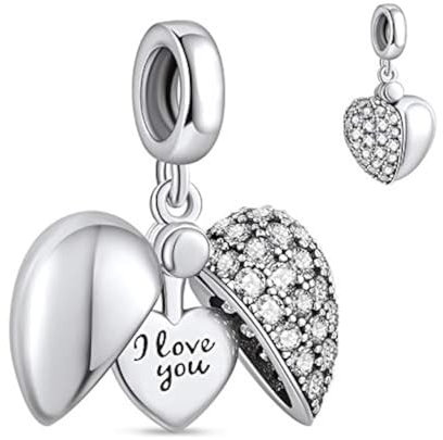 NINGAN “I Love You (Ich liebe dich)” Herz Charm-Anhänger 925 Sterling Silber Charm Bead für europäische Armbänder und Halsketten (Weiß)