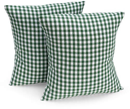 FILU Kissenbezug 50 x 50 cm 2er Pack (Farbe wählbar) Dunkelgrün/Weiß kariert - Kissenhülle, Kissen, Sofakissen, Dekokissen, Sitzkissen, 100% Baumwolle, Deko für jeden Raum, Garten und Terrasse