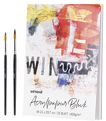 int!rend Carnet de Dessin A4 - Cahier de Dessin A4 avec 25 Feuilles et 2 Pinceaux pour Peinture Aquarelle - Sketchbook Carnet de Croquis pour Enfant Adulte - Bloc de Papier Sketch Book