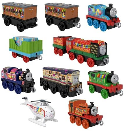 Thomas and Friends Spielset mit 10 Lokomotiven aus Metall – Zug für Kinder von 8 bis 14 cm – Feiern mit Thomas GRG41, mehrfarbig