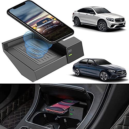 Für Mercedes Benz C-Class GLC AMG 2015-2021 Kabelloses Ladegerät Auto für Mercedes-Benz Center-Konsolen-Zubehör-Pane, 10W Qi 3-Spulen Schnell-ladegerät für iPhone 12/11/X Galaxy S20/S10