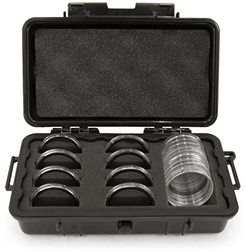 CASEMATIX Coin Holder Case for 30+ Coin Capsules up to 52mm – Waterproof Airtight Coin Storage Box with Customizable Foam for Silver Dollar, American Silver Eagle & Coin Collection Supplies