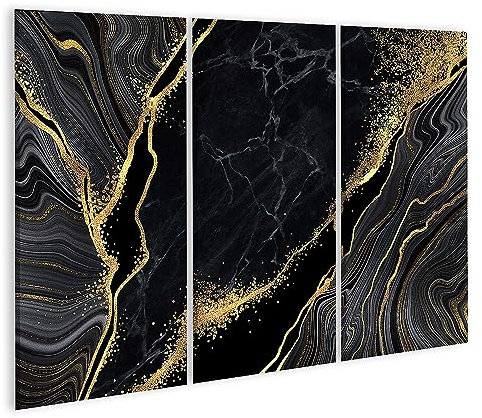 islandburner Bild auf Leinwand Abstrakter schwarzer Marmor Hintergrund mit goldenen Adern japanische Kintsugi T Bilder Wandbilder Poster