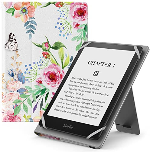 MoKo Funda Universal para 6,6.8,7 Kindle eReaders Fire Tableta - Kindle/Kobo/Voyaga/Lenovo/Sony Kindle E-Book E-Reader Tableta, Carcasa Folio con Correa de Mano y Soporte, Flores Aromáticas
