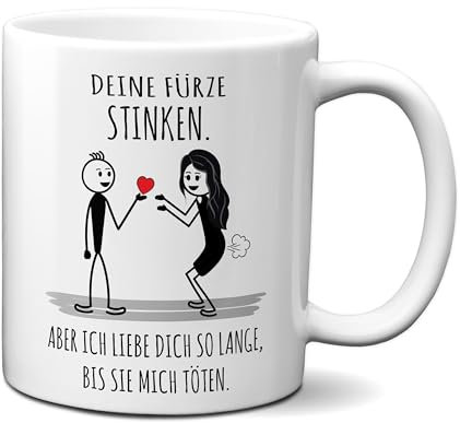 TassenKing Tasse Deine Fürze stinken ich liebe Dich trotzdem Liebestasse Geschenk für Frau oder Freundin Frauen lustig (weiß)