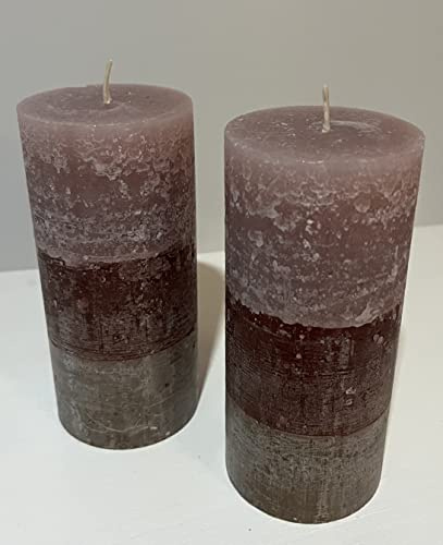 Løgum Kloster Lys dänische Blockkerze Stumpenkerze Rustik Rustikal ohne Duft mehrfarbig durchgefärbt (altrose-bordeaux-graubraun 7x15cm)