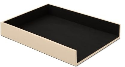 Eglooh - Minerva - Ablagefächer für Schreibtisch und Büro Leder Beige - Bürobedarf Briefablage Papierablage Ablagekorb für DIN A4 - cm 32 x 24,2 x H.5 - Made in Italy