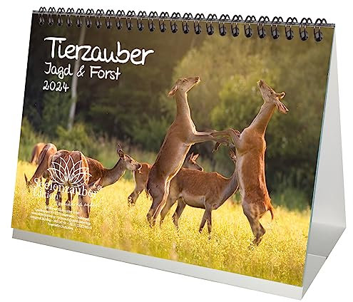 Tierzauber Jagd & Forst DIN A5 Tischkalender für 2024 - Geschenkset Inhalt: 1x Kalender, 1x Weihnachtskarte (insgesamt 2 Teile)
