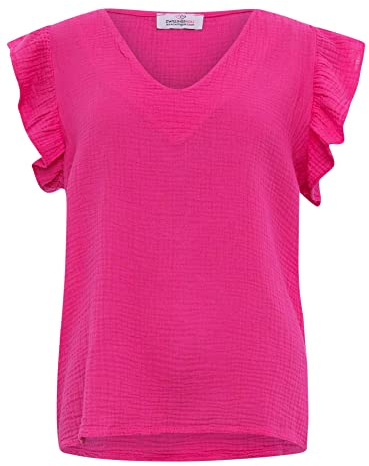 Zwillingsherz Musselin Bluse aus 100% Baumwolle mit V-Ausschnitt & Rüschen – Hochwertige Tunika Oberteile für Damen Frauen Mädchen - Kurzarmshirt Top Shirt - Locker luftig perfekt für Frühling Sommer
