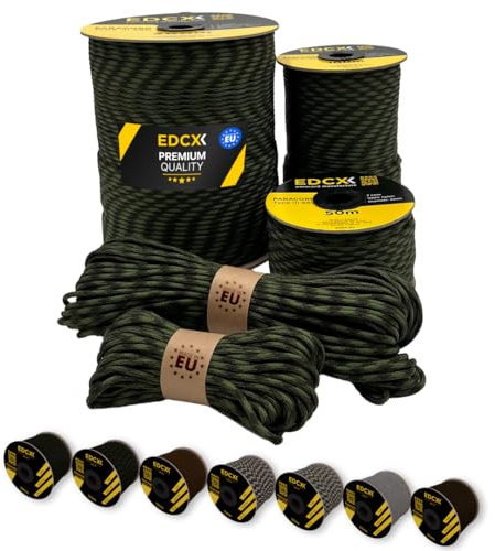 EdcX Paracord 4 mm, 20+ Militärfarben (15 m, 30 m, 50 m, 100 m, 300 m) | Ideal zum Basteln, Camping, Outdoor | 100% Nylonseil 4 mm | Taktische Kordel 550 Typ III (O.D. Moss, 300 m)