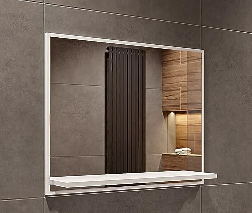 HAJDUK FURNITURE Badspiegel mit Ablage Weiß - H:50 x B: 60 cm - Bathroom Mirror - Moderner Badezimmer Spiegel Rechteckig - Wandspiegel mit Regal - Premium-Linie