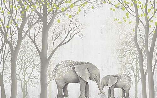 MIWEI Wallpaper Papier Peint Panoramique Jungle Éléphant Vintage Fresque Murale Papier Peint 3D Chambre Peinture Murale S-17718 400X280CM