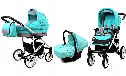 BabyLux® Bambimo Kinderwagen Set 3 in 1 - Largo - incl. Babywanne, Buggy Sportsitz, Auto-Babyschale - Autositz - Kinderwagenset - Kombikinderwagen mit Wickeltasche, Regenschutz usw.
