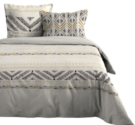 Stof - Parure Housse de Couette Beloha 240x220 cm et 2 taies d'oreiller 63x63 cm - 100% Coton 57 Fils, certifiée Oekotex, Couleur Rose, Beige, Classique, Fleurs