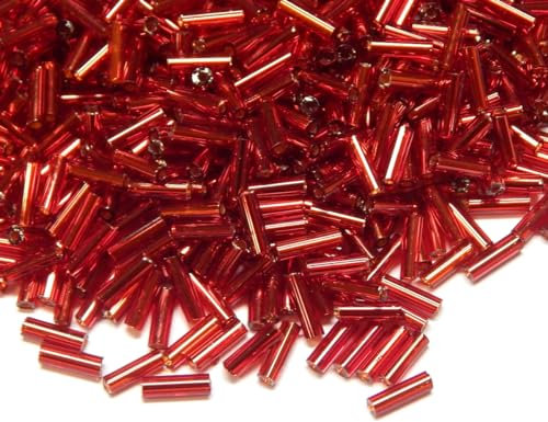 3300 Stück Glas Rocailles 6mm, Glas Bugle Stiftperlen, Röhrchen, Tubes, Stäbchen perlen, Roccailles (Rot Silbereinzug)