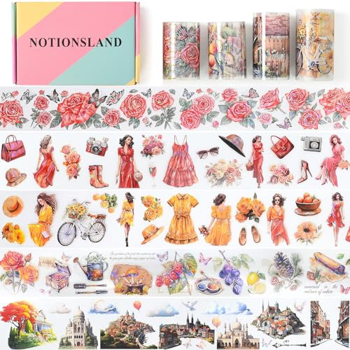 NOTIONSLAND 4 Rolls ästhetisches Washi Tape Set, PET Washi Tape, Multi-Muster dekoratives Washi Tape für Journaling, Bullet Journals, Planer, Kunst für Handwerk