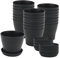 ZEONHAK Lot de 24 petits pots de fleurs ronds noirs de 10 cm avec soucoupe, mini pots de fleurs de jardin en plastique pour plantes, plantes grasses, pépinière de graines