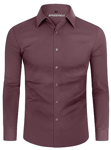 DEMEANOR Camicia da uomo a maniche lunghe, elasticizzata, vestibilità aderente, da lavoro, da uomo, non si sgualcisce, Rosa, L