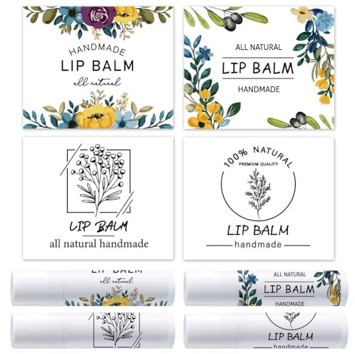 OLYCRAFT 100 Stück 4 Stile Lippenstift Tag Aufkleber Blumen Lippenbalsam Etikettenaufkleber 54x44mm Selbstklebende Lippenstift Etiketten Für Lippenbalsam Behälter Tuben Verpackungsdekorationen