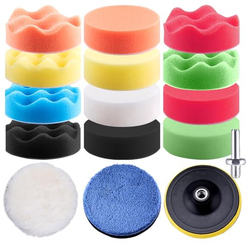 SIQUK 16-teiliges Polierpad-Set, 7,6 cm, Wachspolierpads, Auto-Schaumstoff-Polierpads für Bohrer, Polierer, Aufsatz, 75 mm
