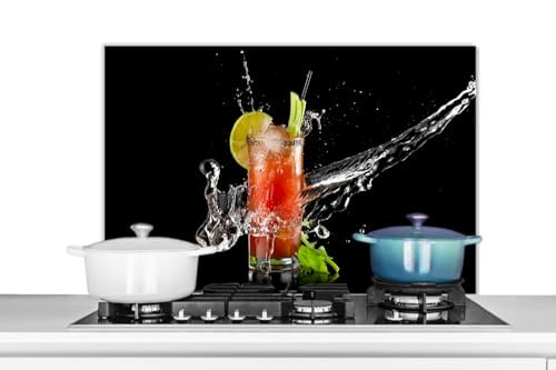 KitchenYeah© Plaque Anti Projection Cuisine 90x60 cm Aluminium Décoration Couvercle Anti Éclaboussure Crédence Cuisine Cocktail - Bloody Mary - Boisson - Verre - Noir