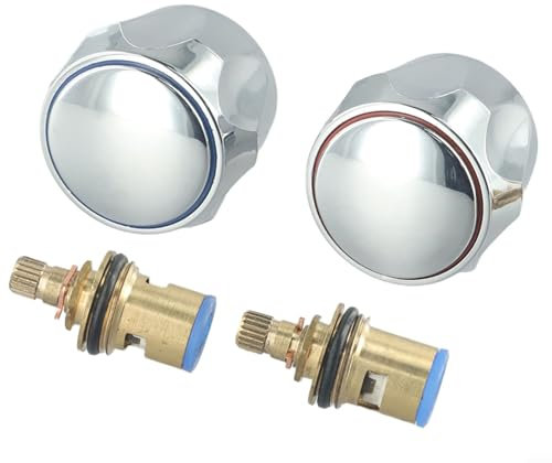 FUBESK Tap Revivers Kit 1/2” Contract Standard Basin Sink Taps - 2 Set Tap Reviver Conversion Kit - Hot Cold Mixers Heads Handles Valves Cartridges 1/2 Inches Eplacement Heads Thread Basin Sink Washer