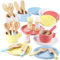 GAGAKU Wooden Toy Kitchen Dish Set [2024 upgrade] Toddler Plates and Cutlery Set Toy Kitchen Accessories 27PCS Kids Age 3+ Years