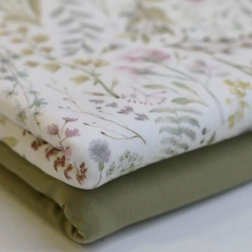 Die Stofftante Baumwolljersey | viele Designs | Florale Designs | Ökotex | ab 50 cm | Meterware | für Baby- und Kinderkleidung (Naturblätter)