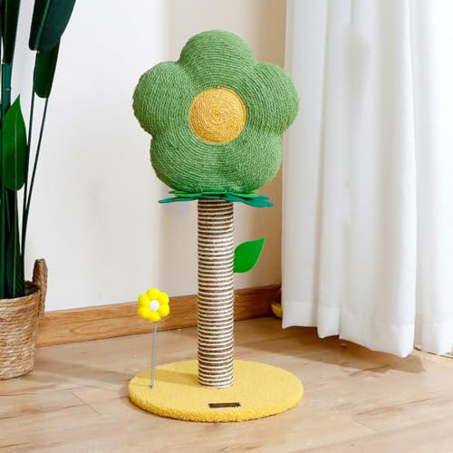 YPDOPORA Poste Rascador De Flores para Gatos, Uso En Interiores, Reforzado con Sisal Verde, Hojas Colgantes para Tiempo De Juego, Protección De Muebles Sin Rascar,Verde