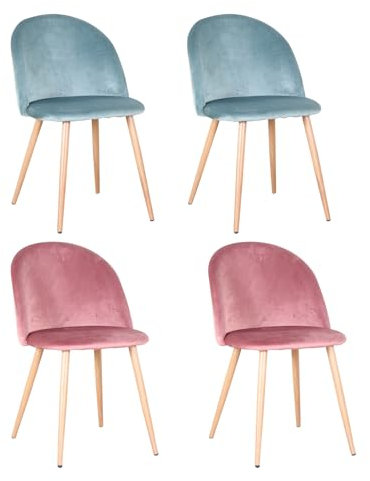 GrandCA HOME Juego de 4 Sillas de Comedor De Terciopelo, Sillas de Cocina con Cojín de Asiento de Terciopelo Suave, Sillas de Comedor Laterales Tapizadas para Sala de Estar,Rosa+Verde