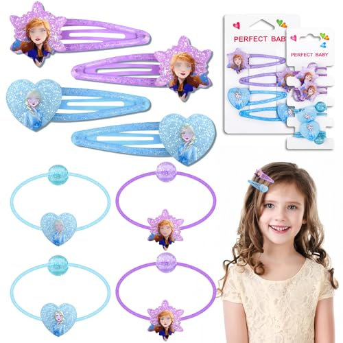 Prinzessin Haarspangen Mädchen Haarschmuck Set- Niedlich Eiskönigin Haarclips mit Elastische Haarring Cartoon Kinder Haarschleifen Haarnadeln Hair Clip Accessoires Geschenke für Mädchen Baby