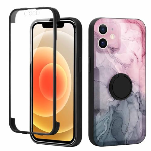 Yoedge Kickstand Phone Case for iPhone 11 6.1, 360°Rotatable Magnetic Ring Holder Cases,Full Body Shockproof Silicone TPU Back Cover with Built-in Screen Protector, Grey Marble