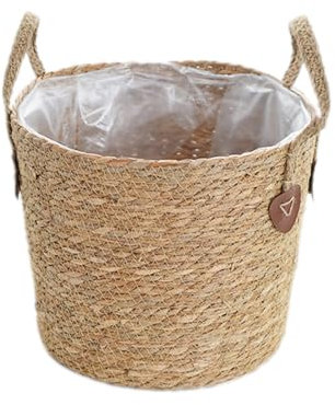SANGOGO Macetero de mimbre trenzado con asa, cesta de almacenamiento para juguetes, cesta de almacenamiento con asa, hecha a mano (M)