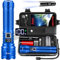 Blukar Taschenlampe LED Aufladbar, Extrem Hell Taschenlampen Zoombare Taktische Handlampe mit 5 Lichtmodi, IP67 Wasserdicht Flashlight Torch für Camping, Outdoor, Notfäll- Blau