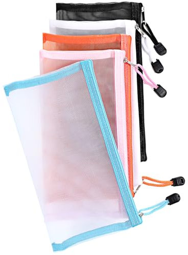 oruola 5 Stück Mesh Pouch,Mäppchen Transparent,Zip Mesh Reißverschluss Beutel,Mäppchen Durchsichtig,Transparente Federmäppchen Net für Reise Kosmetik Bürobedarf Lagerung,Mehrfarbig