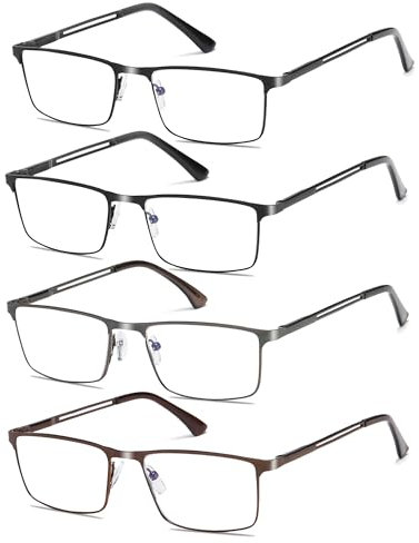 Fsread 4 Pack Lesebrille Herren Blaulichtfilter mit Federscharnieren Rectangular Reader Full Frame Ultraleicht Metallrahmen +2.75