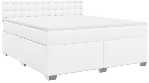 vidaXL Boxspringbett, Doppelbett mit LED Matratze Matratzenauflage, Bettgestell mit Lattenrost Kopfteil, Polsterbett Bett für Schlafzimmer, Weiß 180x200cm Kunstleder