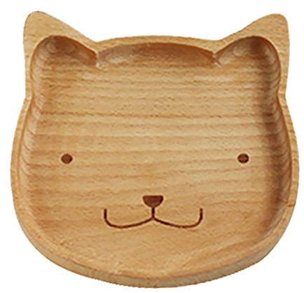 Pleayietoopiatiey Plato de madera natural hecho a mano para niños, plato dividido para animales