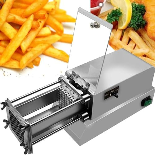 JDQTPOET Trancheuse Commerciale, Coupe-Frites Électrique en Acier Inoxydable avec Lame De 8 Mm/10 Mm/12 Mm, Poussoir À Légumes Professionnel 200 W, pour Pommes De Terre, Oignons, Concombres, Carottes