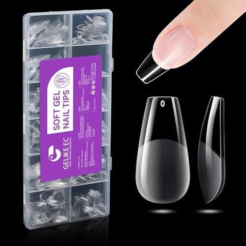 Gelike ec 552pcs Mittlere Coffin Nagelspitzen: Vollständige Abdeckung Medium Weiches Gel Nageltips Vorpolierte künstliche Nagelspitzen aus PMMA-Harz für Nageldesign Art DIY Salon 12 Größen