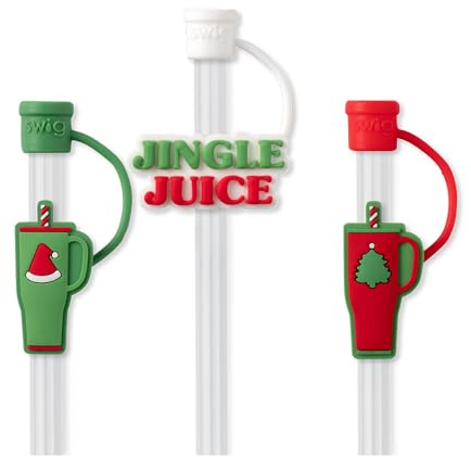 Swig Straw Toppers Set, 3 Reusable Straws with 3 Silicone Straw Covers, Cover Cap with Customizable Length, Compatible with 40oz Tumblers, Tumbler Accessories (Mega Mug Christmas)