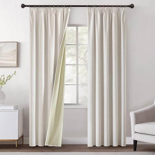 MIULEE Gardinen Verdunklungsvorhänge Kräuselband Leinenoptik Vorhang Blickdicht Thermovorhang Kälteschutz Vorhänge Wohnzimmer Schlafzimmer Wärmeisolierend 2er Set Elfenbein 260x140 cm