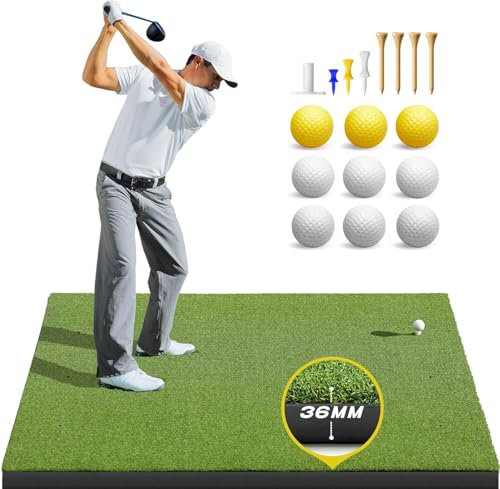 Hanured® Golf Abschlagmatte 150 x 117 cm, Verdickung Golf Schlagmatte mit 6 Abschlagpositionen, Kunstrasen Golf Übungsschwungmatten für Indoor und Outdoor